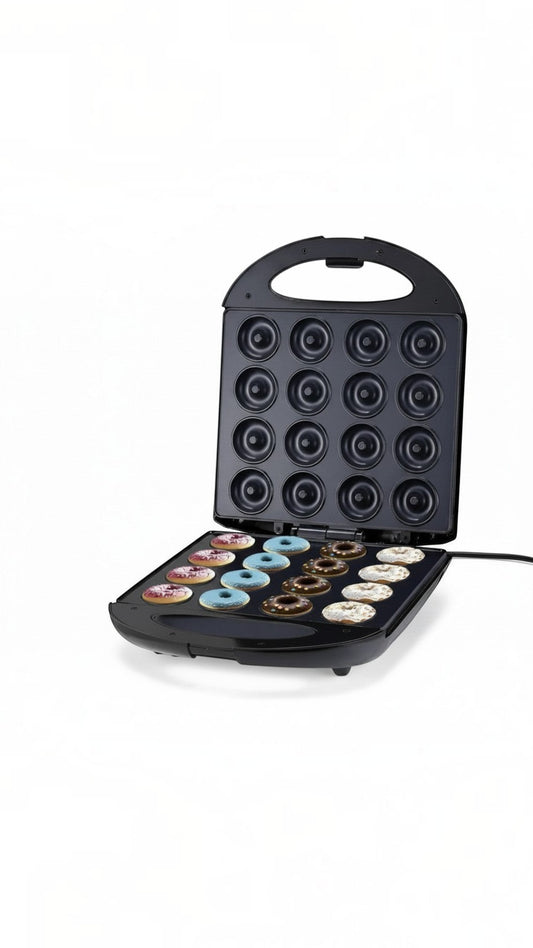 Máquina eléctrica Castor UP Donera x16 negra con superficie antiadherente para preparar 16 mini donas decoradas