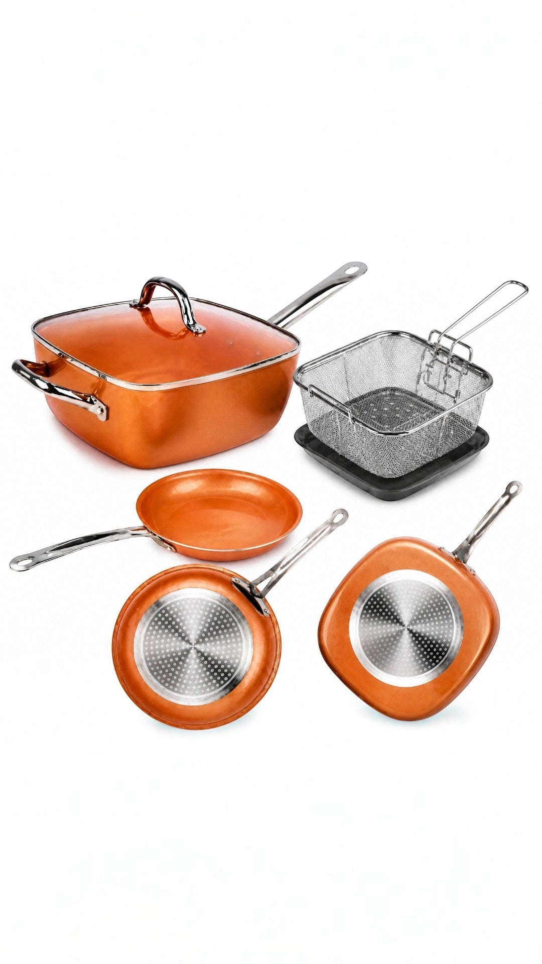 Set de 5 piezas Castor UP Copper Chef color cobre con ollas, sartenes y canastilla freidora para cocina moderna