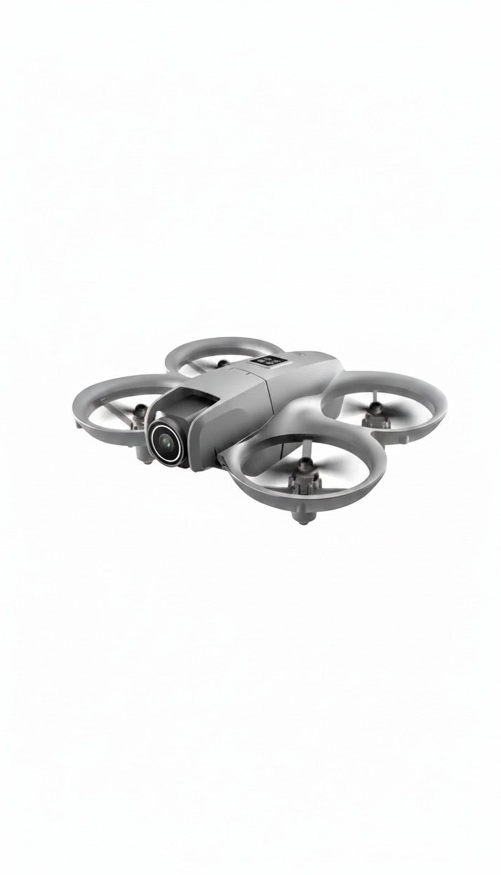 Dron Castor UP compacto de color gris con cámara de alta resolución y protectores de hélices integrados