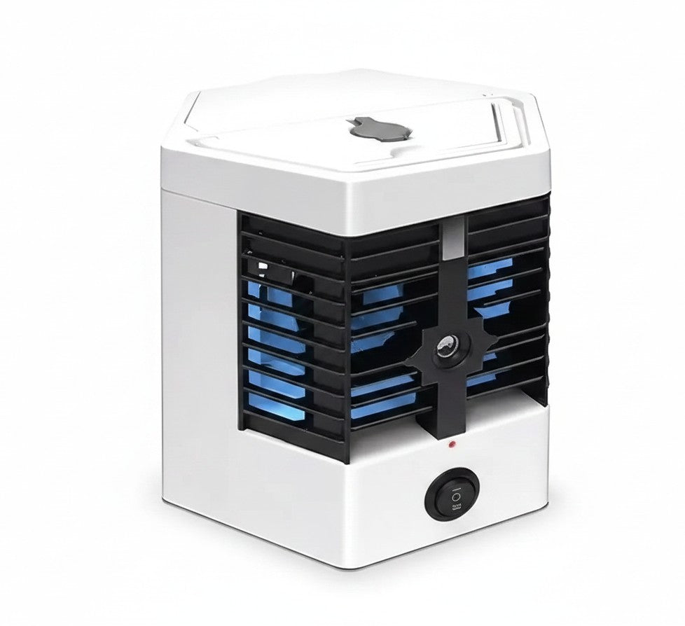 Enfriador de aire portátil Castor UP blanco con rejilla negra ajustable y tecnología de humidificación silenciosa