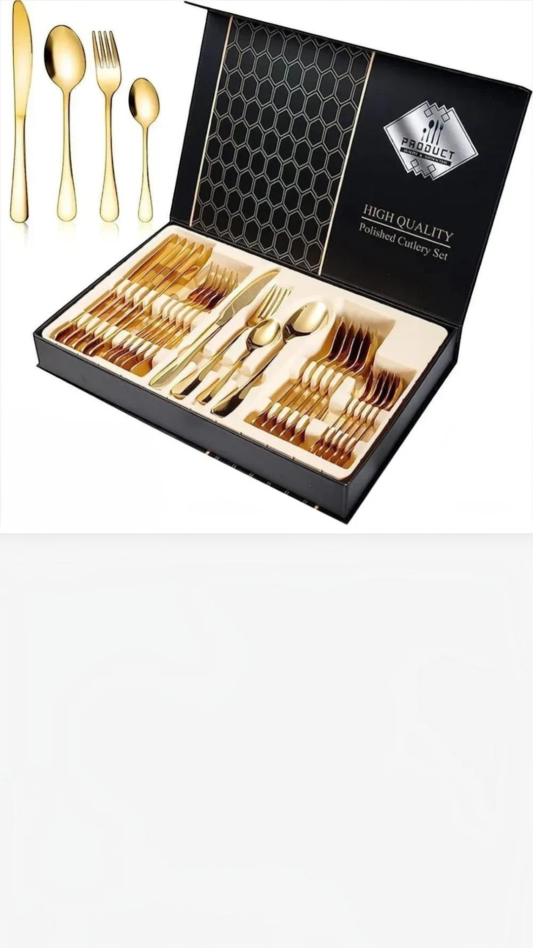 Juego de cubiertos Castor UP de 24 piezas en acero inoxidable dorado pulido presentado en elegante caja de regalo