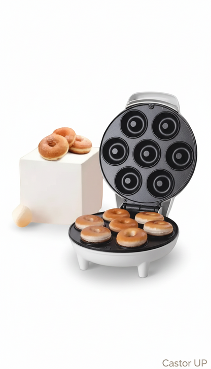 Máquina eléctrica Castor UP para 7 mini donas con revestimiento antiadherente y diseño compacto en color blanco
