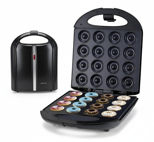 Máquina eléctrica Castor UP para 12 mini donas con placas antiadherentes negras y diseño compacto profesional.