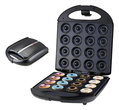 Máquina eléctrica Castor UP para 12 mini donas con placas antiadherentes negras y diseño compacto para repostería
