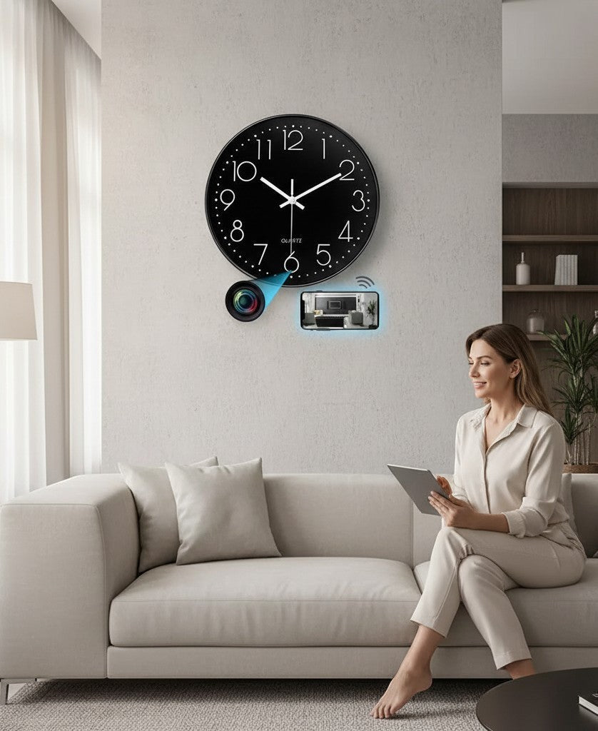 Reloj de pared Castor UP con cámara espía Wifi integrada para vigilancia discreta en el hogar desde un smartphone.