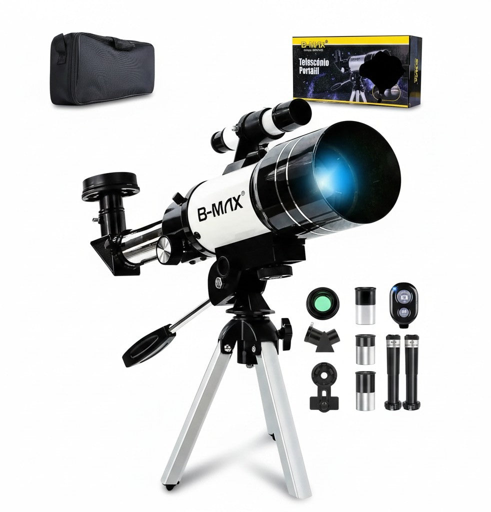 Telescopio astronómico Castor UP F30070M de 70mm con trípode, oculares, soporte para celular y estuche de transporte