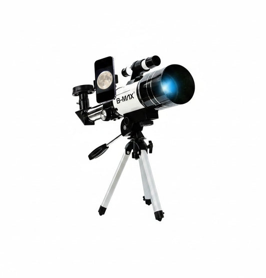 Telescopio astronómico portátil Castor UP B-MAX en blanco y negro con trípode y adaptador para smartphone
